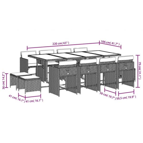 13-tlg. Garten-Essgruppe mit Kissen Braun Poly Rattan