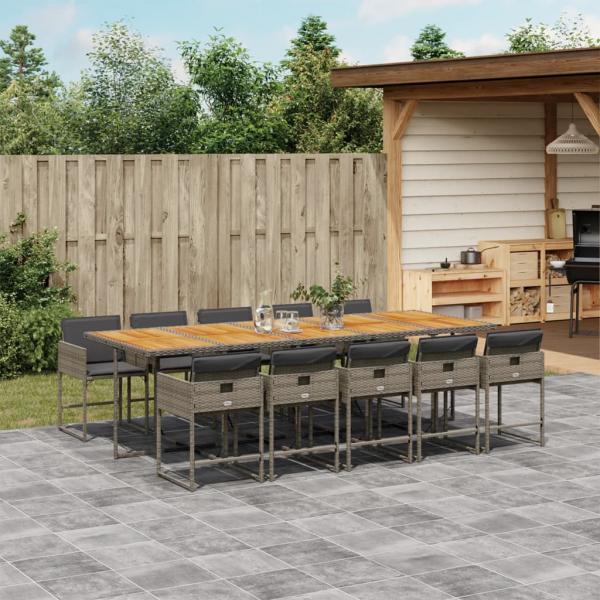 ARDEBO.de - 11-tlg. Garten-Essgruppe mit Kissen Grau Poly Rattan