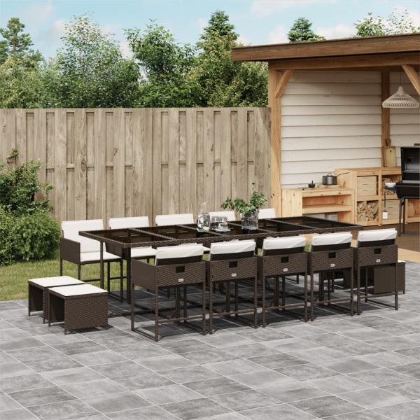 ARDEBO.de - 15-tlg. Garten-Essgruppe mit Kissen Braun Poly Rattan