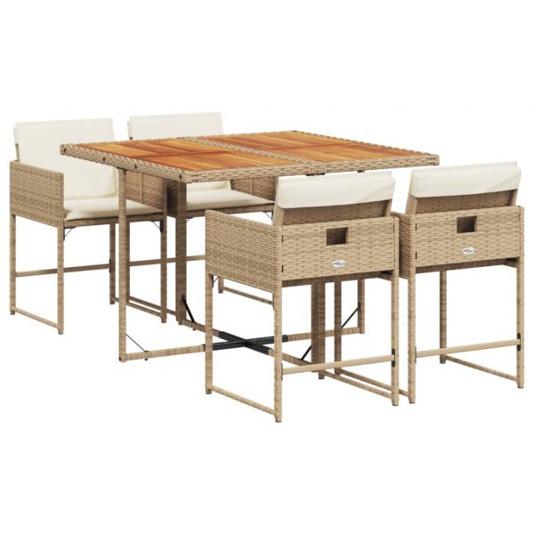 5-tlg. Garten-Essgruppe mit Kissen Beige Poly Rattan