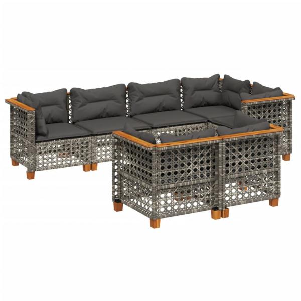 7-tlg. Garten-Sofagarnitur mit Kissen Grau Poly Rattan