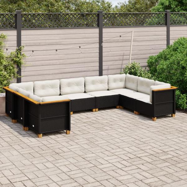 ARDEBO.de - 9-tlg. Garten-Sofagarnitur mit Kissen Schwarz Poly Rattan