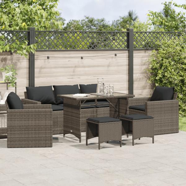 ARDEBO.de - 6-tlg. Garten-Sofagarnitur mit Kissen Grau Poly Rattan