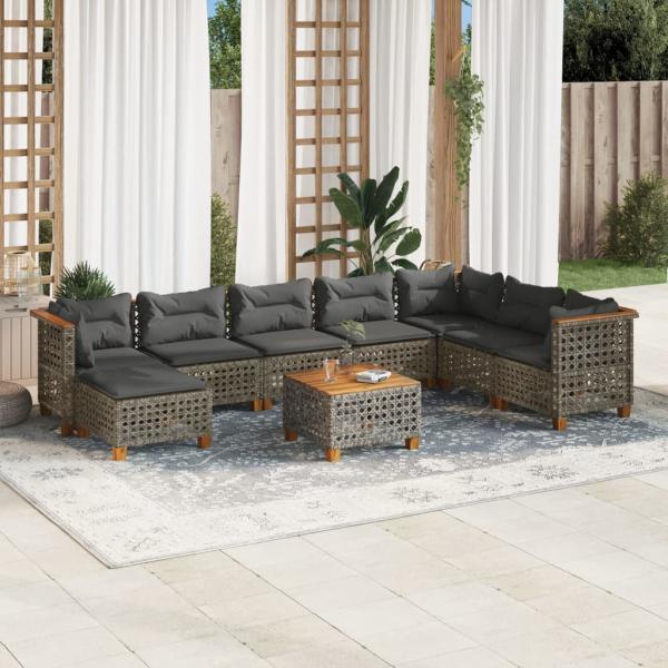 ARDEBO.de - 9-tlg. Garten-Sofagarnitur mit Kissen Grau Poly Rattan