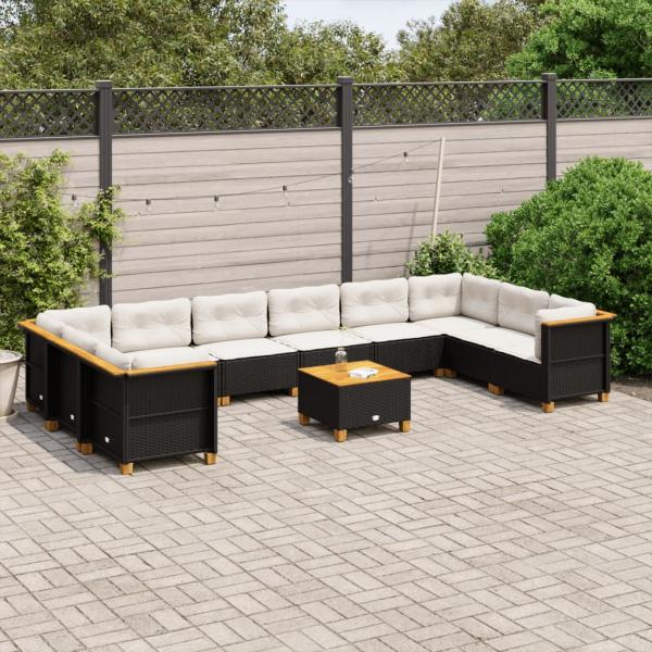 ARDEBO.de - 11-tlg. Garten-Sofagarnitur mit Kissen Schwarz Poly Rattan