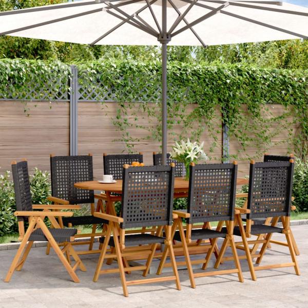 ARDEBO.de - Gartenstuhl Verstellbar 8 Stk. Schwarz Poly Rattan Massivholz