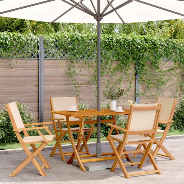 ARDEBO.de - Gartenstühle 4 Stk. Klappbar Beige Stoff und Massivholz