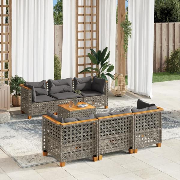 ARDEBO.de - 7-tlg. Garten-Sofagarnitur mit Kissen Grau Poly Rattan