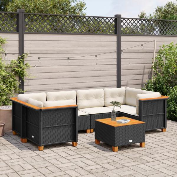 ARDEBO.de - 7-tlg. Garten-Sofagarnitur mit Kissen Schwarz Poly Rattan