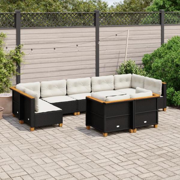 ARDEBO.de - 9-tlg. Garten-Sofagarnitur mit Kissen Schwarz Poly Rattan