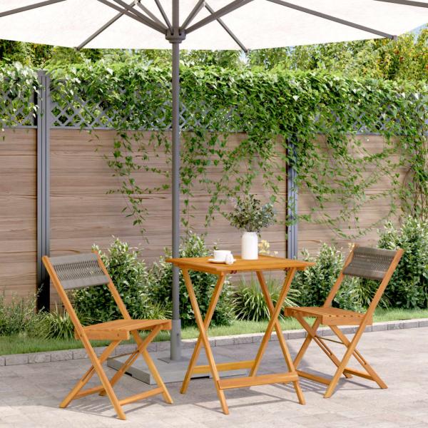 ARDEBO.de - 3-tlg. Bistro-Set Grau Polypropylen und Massivholz