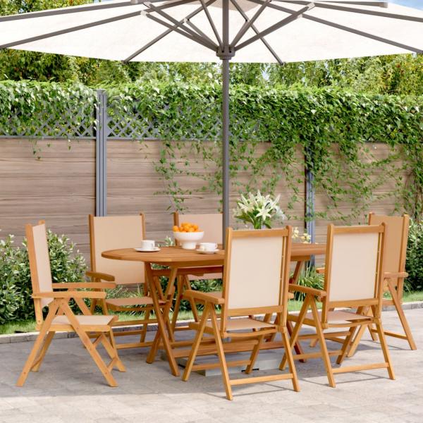 ARDEBO.de - Gartenstühle Verstellbar 6 Stk. Beige Stoff und Massivholz