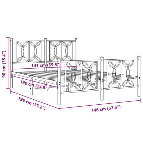 Bettgestell mit Kopf- und Fußteil Metall Weiß 140x190 cm