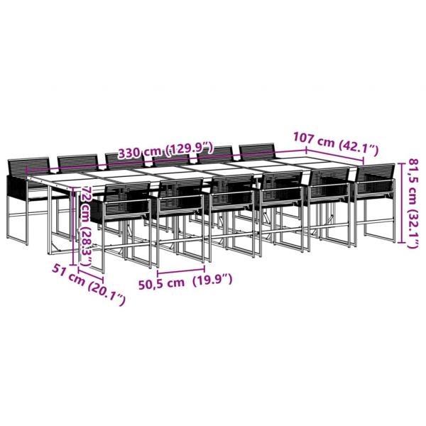 13-tlg. Garten-Essgruppe mit Kissen Schwarz Poly Rattan