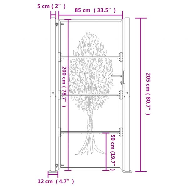 Gartentor 105x205 cm Cortenstahl Baum-Design