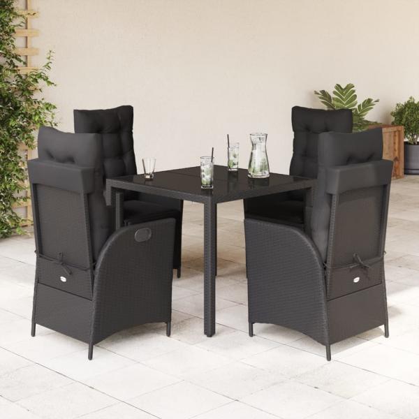 ARDEBO.de - 5-tlg. Garten-Essgruppe mit Kissen Schwarz Poly Rattan