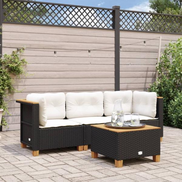 ARDEBO.de - Gartensofa mit Kissen 3-Sitzer Schwarz Poly Rattan