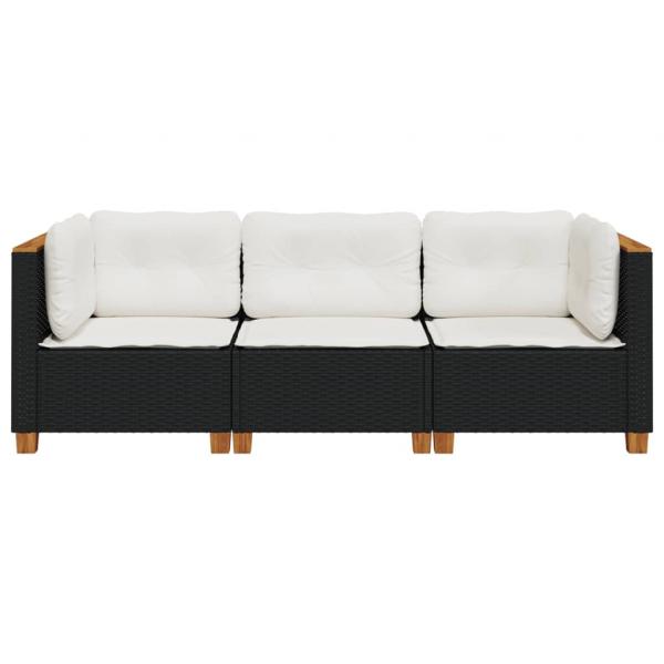 Gartensofa mit Kissen 3-Sitzer Schwarz Poly Rattan