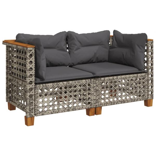 Garten-Ecksofas mit Kissen 2 Stk. Grau Poly Rattan