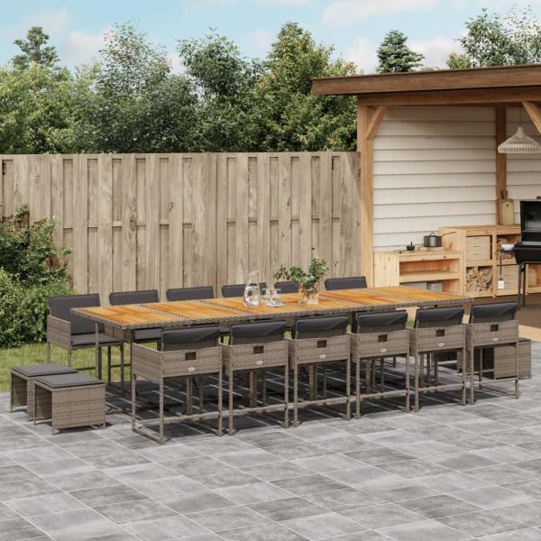 ARDEBO.de - 17-tlg. Garten-Essgruppe mit Kissen Grau Poly Rattan