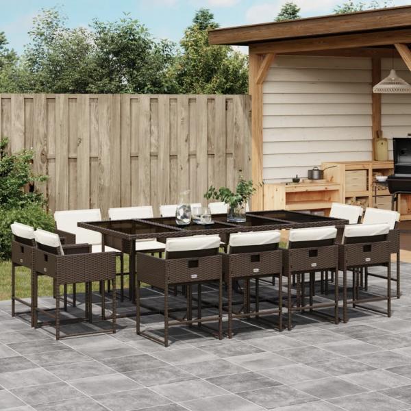 ARDEBO.de - 13-tlg. Garten-Essgruppe mit Kissen Braun Poly Rattan