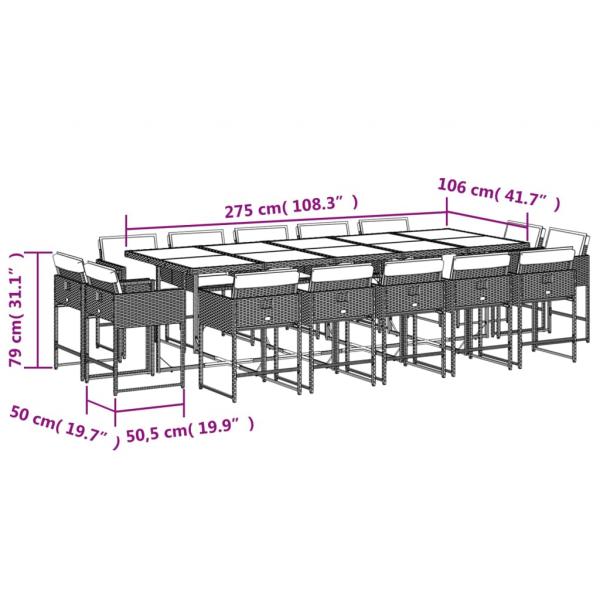 15-tlg. Garten-Essgruppe mit Kissen Braun Poly Rattan