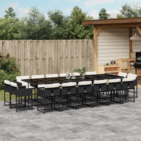 ARDEBO.de - 17-tlg. Garten-Essgruppe mit Kissen Schwarz Poly Rattan