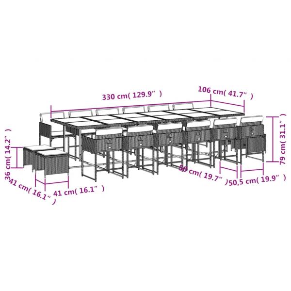 17-tlg. Garten-Essgruppe mit Kissen Beigemischung Poly Rattan