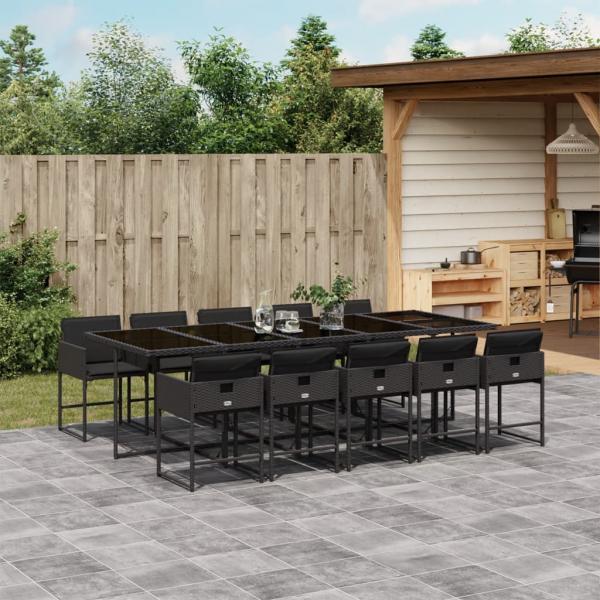 ARDEBO.de - 11-tlg. Garten-Essgruppe mit Kissen Schwarz Poly Rattan