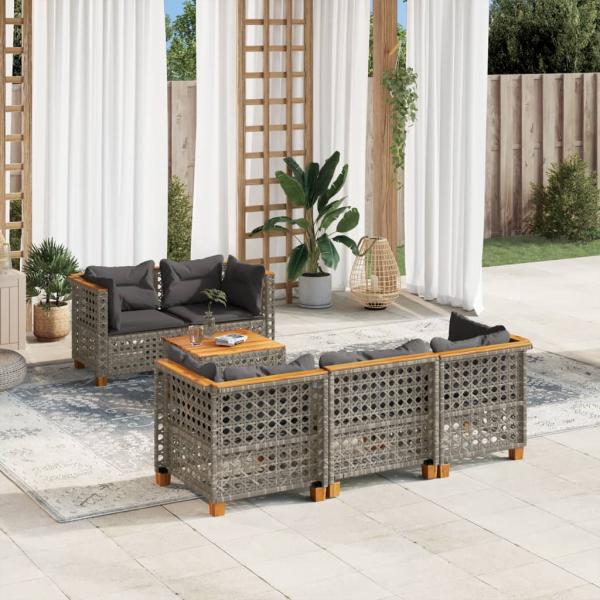 ARDEBO.de - 6-tlg. Garten-Sofagarnitur mit Kissen Grau Poly Rattan