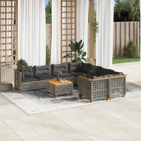 ARDEBO.de - 9-tlg. Garten-Sofagarnitur mit Kissen Grau Poly Rattan