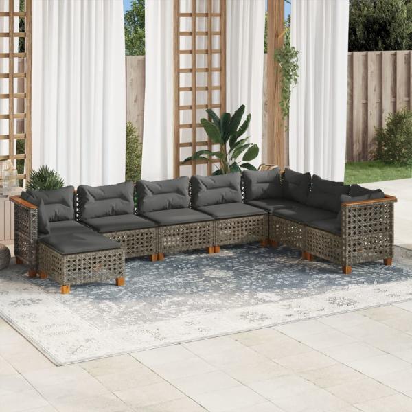 ARDEBO.de - 8-tlg. Garten-Sofagarnitur mit Kissen Grau Poly Rattan