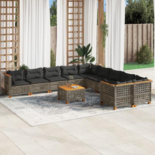 ARDEBO.de - 11-tlg. Garten-Sofagarnitur mit Kissen Grau Poly Rattan