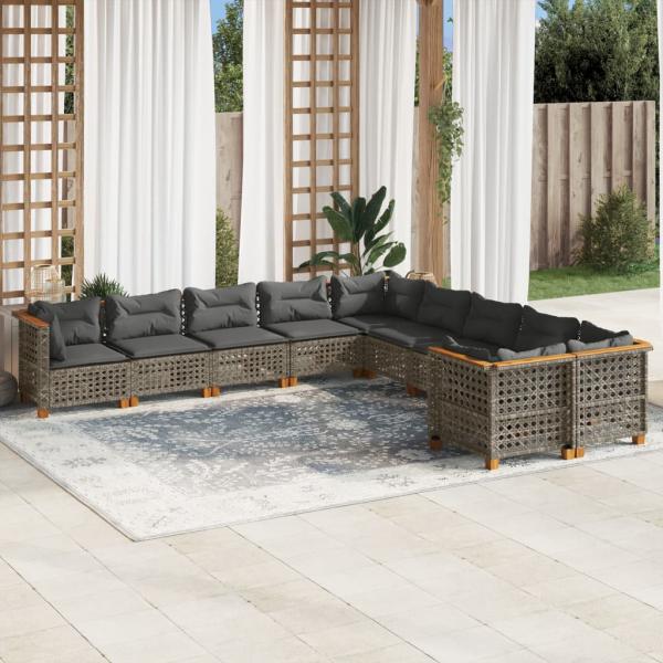 ARDEBO.de - 10-tlg. Garten-Sofagarnitur mit Kissen Grau Poly Rattan