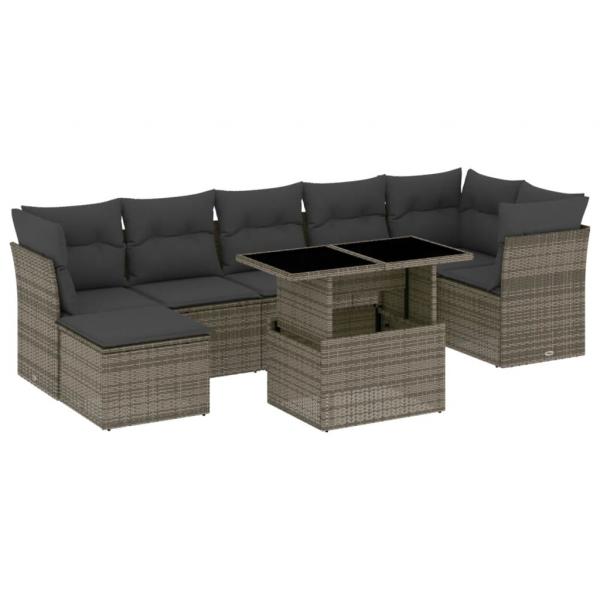 8-tlg. Garten-Sofagarnitur mit Kissen Grau Poly Rattan