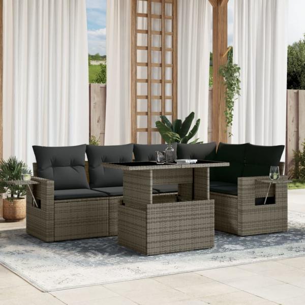 ARDEBO.de - 6-tlg. Garten-Sofagarnitur mit Kissen Grau Poly Rattan