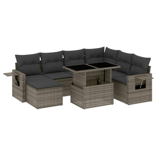 8-tlg. Garten-Sofagarnitur mit Kissen Grau Poly Rattan