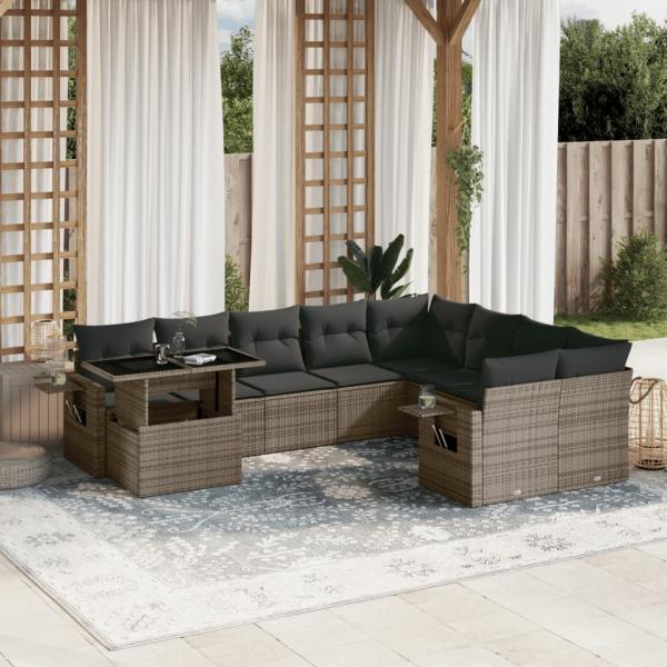 ARDEBO.de - 10-tlg. Garten-Sofagarnitur mit Kissen Grau Poly Rattan