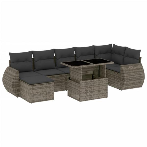 8-tlg. Garten-Sofagarnitur mit Kissen Grau Poly Rattan