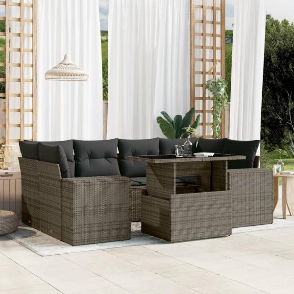 ARDEBO.de - 7-tlg. Garten-Sofagarnitur mit Kissen Grau Poly Rattan