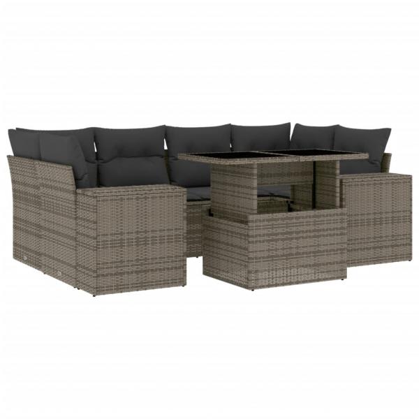 7-tlg. Garten-Sofagarnitur mit Kissen Grau Poly Rattan