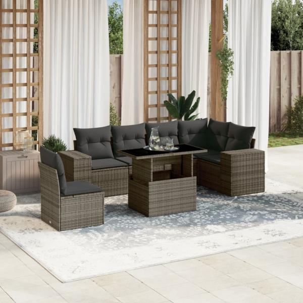 ARDEBO.de - 7-tlg. Garten-Sofagarnitur mit Kissen Grau Poly Rattan