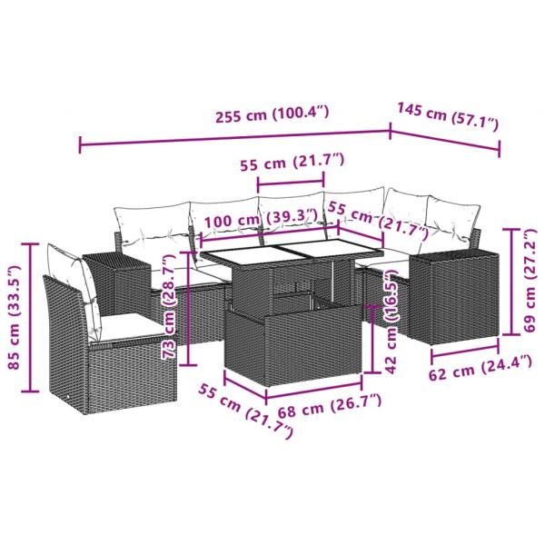 7-tlg. Garten-Sofagarnitur mit Kissen Grau Poly Rattan