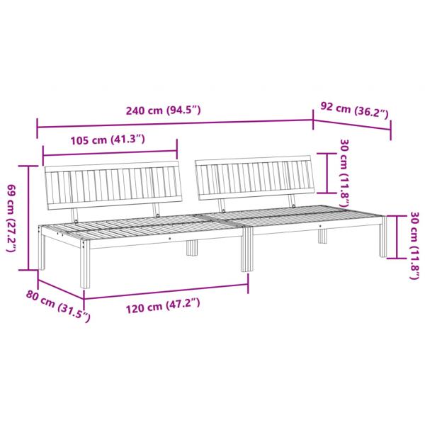 Garten-Mittelsofas aus Paletten 2 Stk. Massivholz Akazie