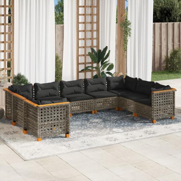 ARDEBO.de - 9-tlg. Garten-Sofagarnitur mit Kissen Grau Poly Rattan