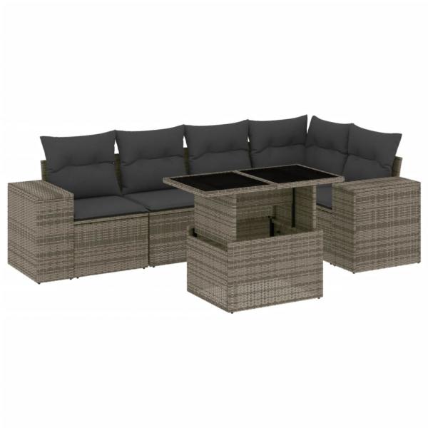 6-tlg. Garten-Sofagarnitur mit Kissen Grau Poly Rattan