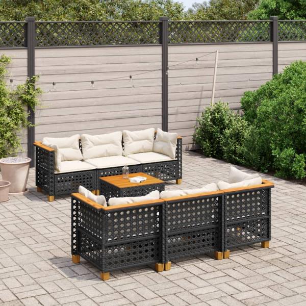 ARDEBO.de - 7-tlg. Garten-Sofagarnitur mit Kissen Schwarz Poly Rattan