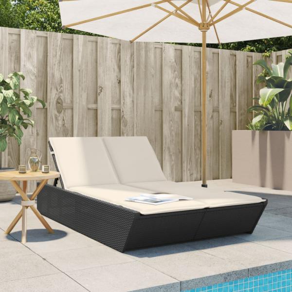 ARDEBO.de - Doppel-Sonnenliege mit Kissen Schwarz Poly Rattan