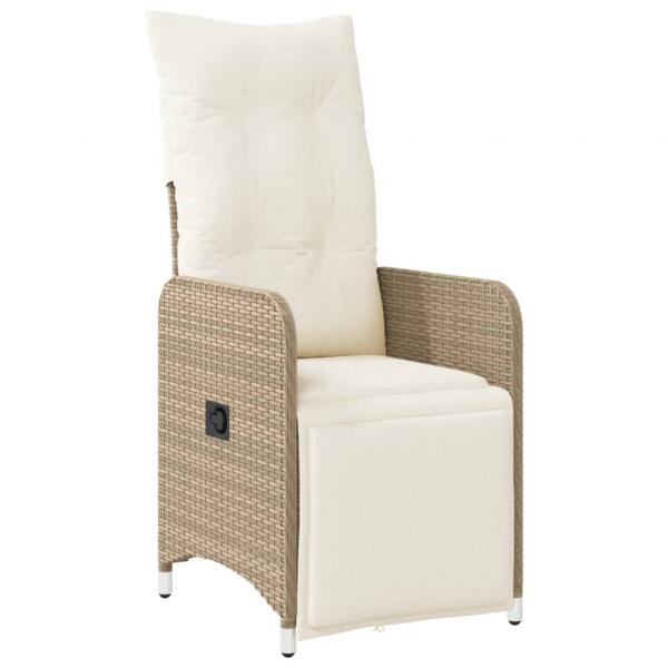 Gartensessel mit Kissen Verstellbar Beige Poly Rattan