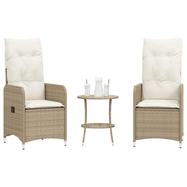 ARDEBO.de - Gartensessel 2 Stk. Verstellbar mit Tisch Beige Poly Rattan